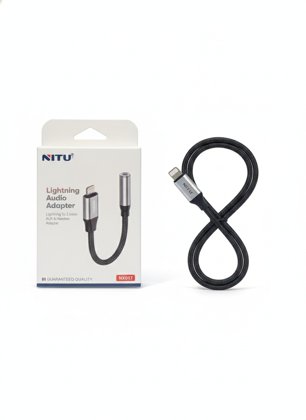 NITU NX017 Lightning to AUX & Headset Adapter – 3.5mm Audio Converter