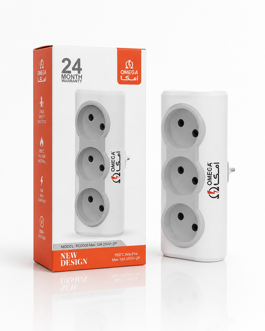 رابط برق 3 خانه دیواری امگا مدل RD3000 Max.10A 250V-2P