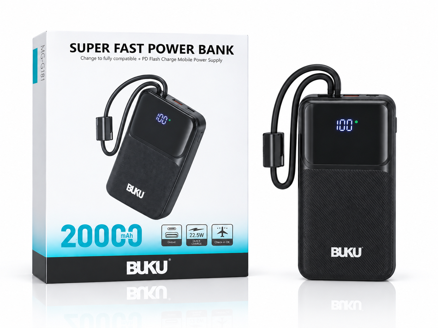 پاوربانک BUKU مدل MG-G181 ظرفیت 20000 میلی‌آمپر ساعت
